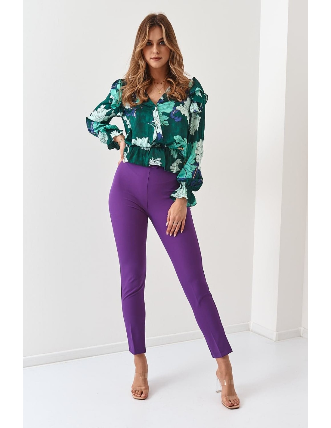 Bluza plic casual cu motive vegetale, verde inchis 20250 - Magazin online - Boutique